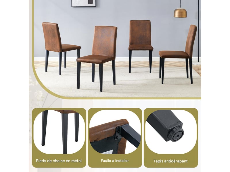  Lot de 4 chaises de salle à manger en tissu marron, pieds en métal noir W3658P400631 - Conforama E