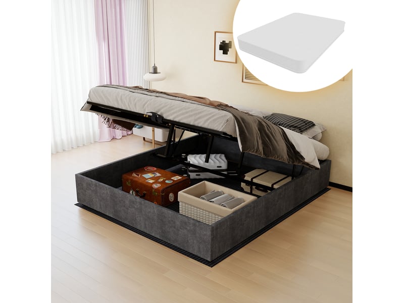  Sommier coffre 160x200 cm gris avec matelas  - Conforama B