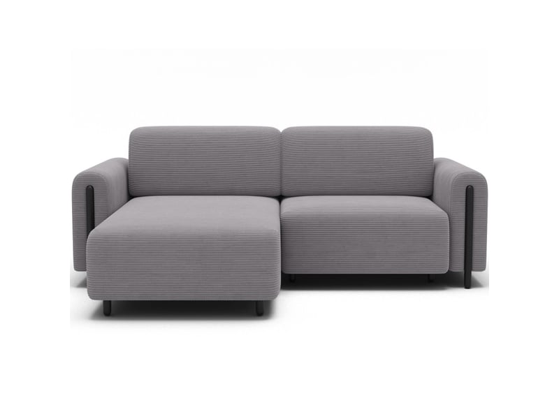  Canapé d'angle convertible arvessa gris clair velours côtelé – angle gauche avec coffre  - Conforama A