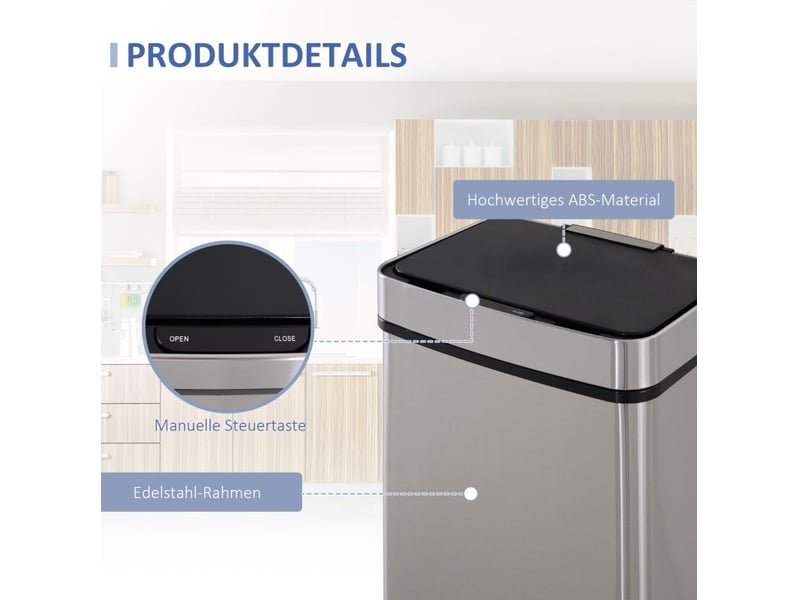  Poubelle à capteur tcqpz 72 l 47 l + 2 x 12,5 l tri sélectif automatique inox argenté 42 x 30 x 81 cm  - Conforama D