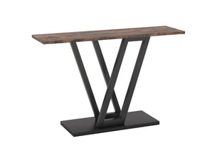 Console de couloir étroite avec plateau rectangulaire, base métallique en v, pour entrée et salon, noir et brun