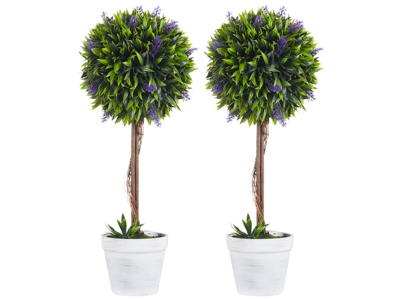  Lot de 2 plantes artificielles avec fleurs de lavande, tronc et pot inclus - hauteur 60 cm vert  - Conforama A