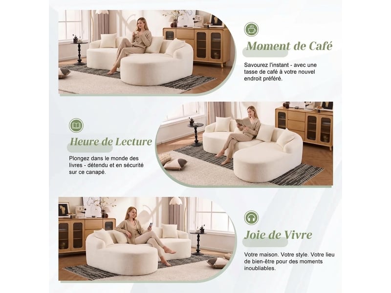  Canapé d'angle courbé avec méridienne gauche 243 x 150 cm sans montage, chenille douce  - Conforama R