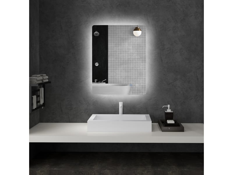 Miroir rectangulaire mural lumineux led de salle de bain 80 x 60 cm luminosité réglable blanc transparent - Conforama C