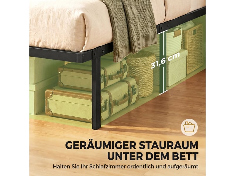  Lit simple 90x200 cm, lit enfant, sommier à lattes, métal noir, rangement  - Conforama R