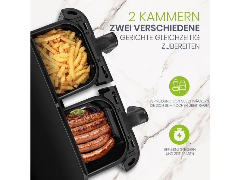  Friteuse à air 10l 40,5x30,7x38,5 cm double zone avec écran tactile led 8 fonctions noir  - Conforama D