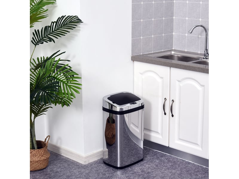 Poubelle automatique 30 l 33 x 25 x 58 cm argent en acier inoxydable, capteur infrarouge et commande manuelle - Conforama B