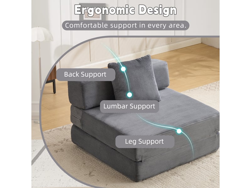 Canapé convertible, canapé-lit, 1 place, en velours tricoté, gris foncé, pour salon, mobilier pour espace de vie, chambre  - Conforama W