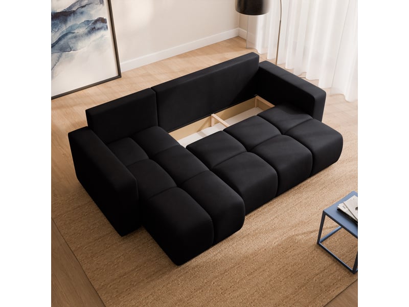  Canapé d'angle ramil, tissu peluche noir  - Conforama C