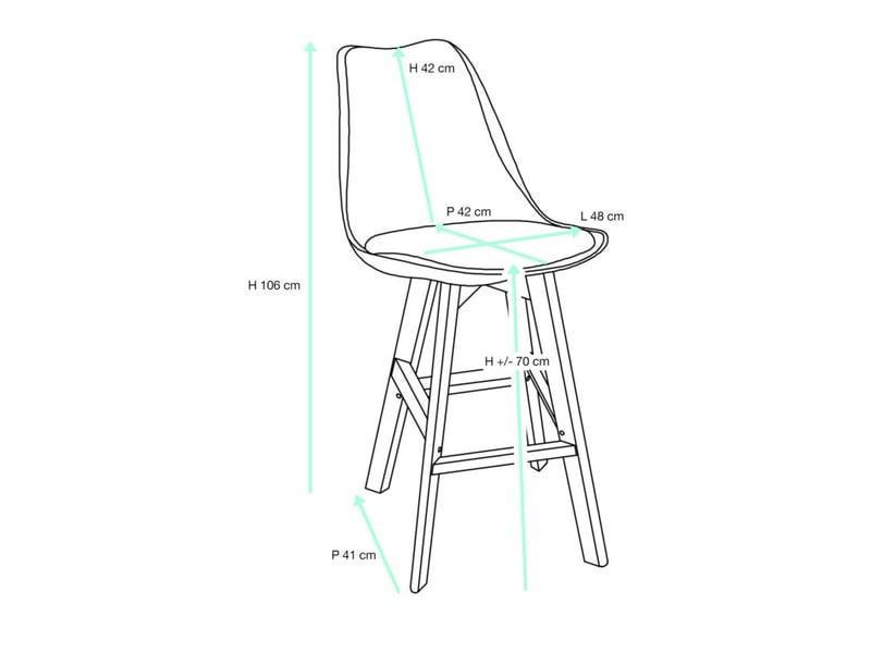  Lot de 2 chaises de bar scandinaves tika hauteur 70 cm en simili cuir noir avec pieds bois  - Conforama R