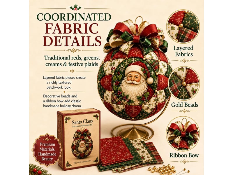  Kit diy noël sans couture, ornement patchwork pour sapin avec tissu, perles et ruban, décoration créative fait main, bonhomme en pain d'épices  - Conforama C