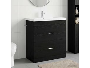 Meuble sous lavabo de salle de bain, commode chêne noir shl9817