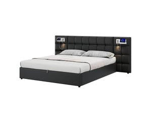 Lit coffre tcqpz 180 x 200 cm avec usb, recharge sans fil, lampe intégrée, rangement, pu noir