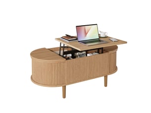Table basse 100x48x53,5 cm, plateau escamotable, espace de rangement, style vintage, pour salon, en bois et mdf, chêne