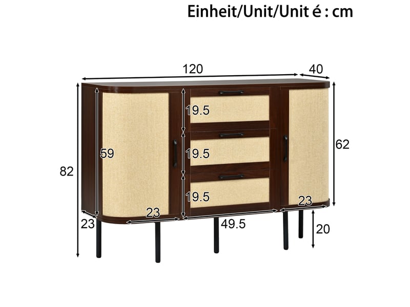  Ensemble meuble tv et buffet tcqpz mdf noyer façades effet cannage rangement pieds métal  - Conforama C