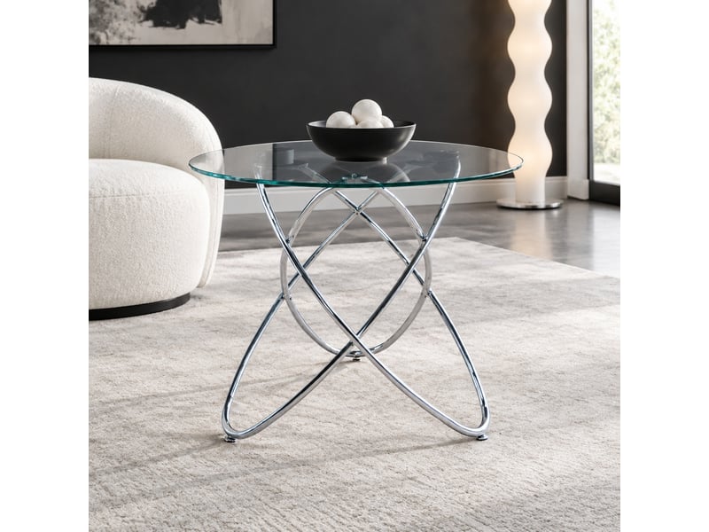  Table à manger ronde 80x80x75 cm en verre trempé et métal chromé  - Conforama D