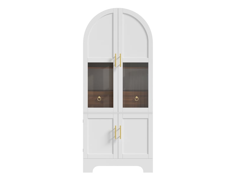  Vitrine à grande forme cintrée, 76 x 40 x 180 cm, avec éclairage led, 4 portes et 1 tiroir, façade vitrée, coloris blanc  - Conforama A