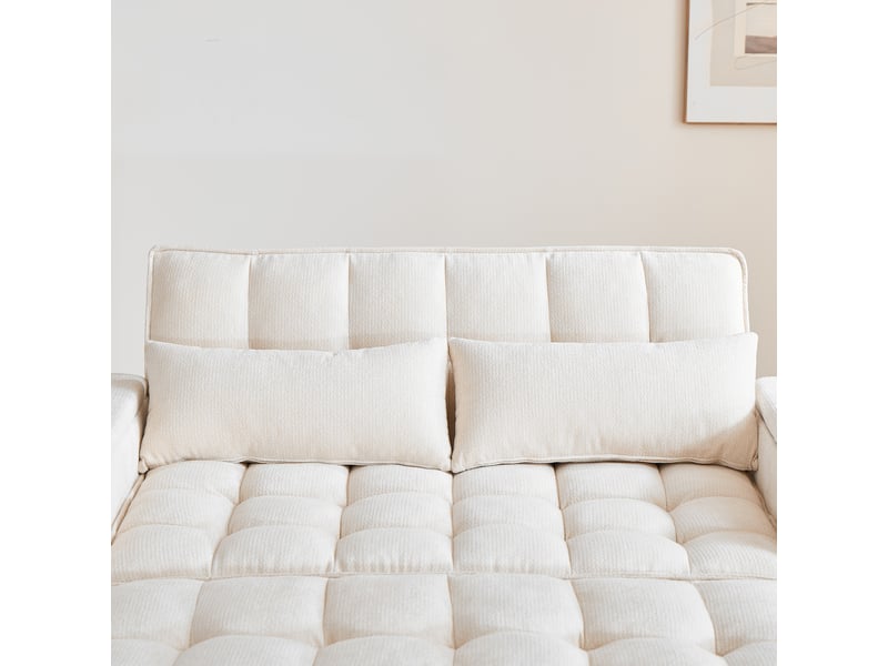 Canapé convertible 3 en 1 142 cm avec porte-gobelets tissu chenille beige - Conforama E