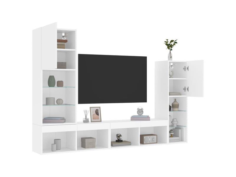  Unités murales tv avec led 4 pcs blanc bois d'ingénierie shl78300  - Conforama E