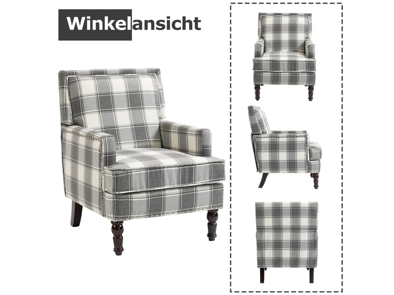  Fauteuil vintage,69x69x89 cm,avec clous décoratifs,tissu coton lin,gris et blanc  - Conforama D
