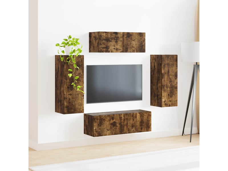  Ensemble meuble tv - banc tv - meuble de rangement 4 pcs chêne fumé bois d'ingénierie  - Conforama D