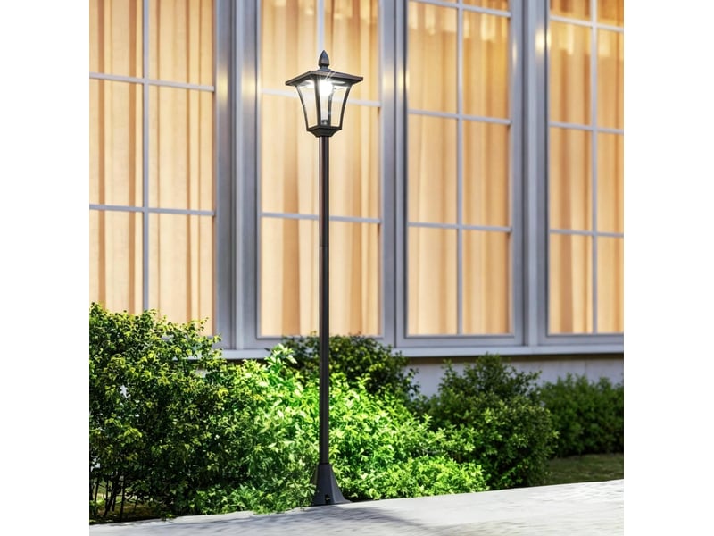  Lampe solaire de jardin led 18x18x160 cm en acier inoxydable et plastique pp noire chicfurn  - Conforama C