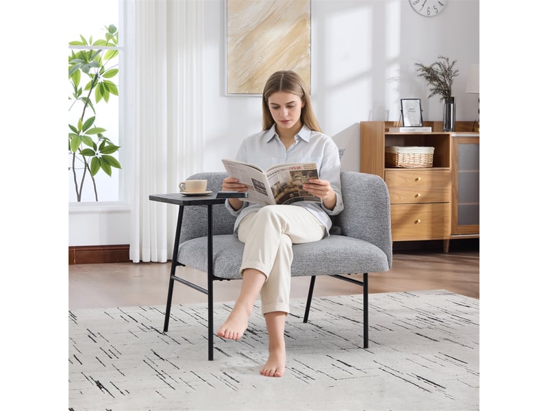  Fauteuil de salon moderne avec table d'appoint - 86x72x71cm - design avec poches de rangement et cadre métal - gris  - Conforama D
