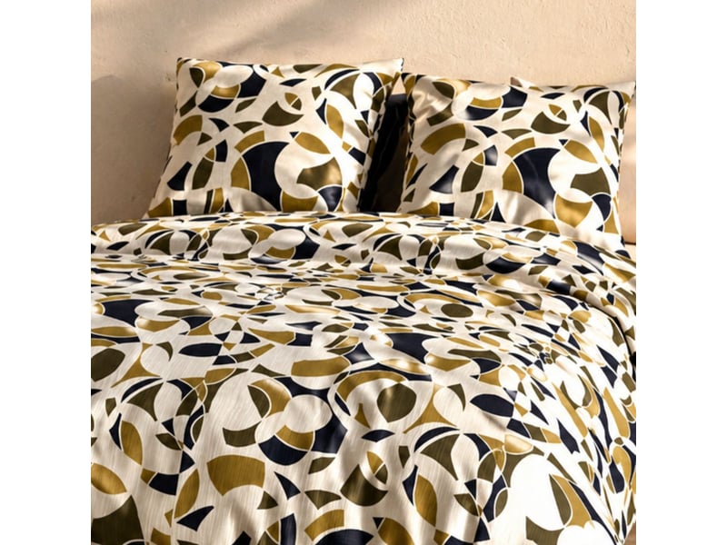  Parure housse de couette 260x240cm + 2 taies motif ethnique ecru et kaki 100% coton - leekyo LEEKYO - Conforama D
