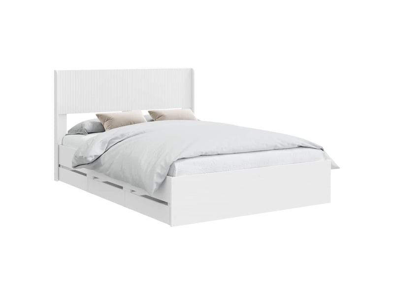  Lit double- lit adulte -  cadre de lit avec rangement et tête de lit blanc 150 x 200 cm  - Conforama A