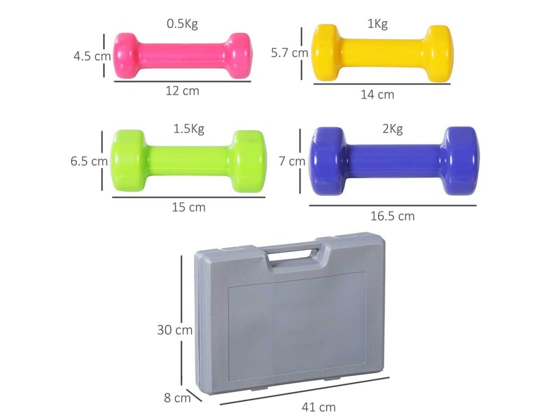 Set de 4 paires d'haltères 0,5 à 2 kg – gris – mallette de rangement et de transport sécurisée - Conforama C