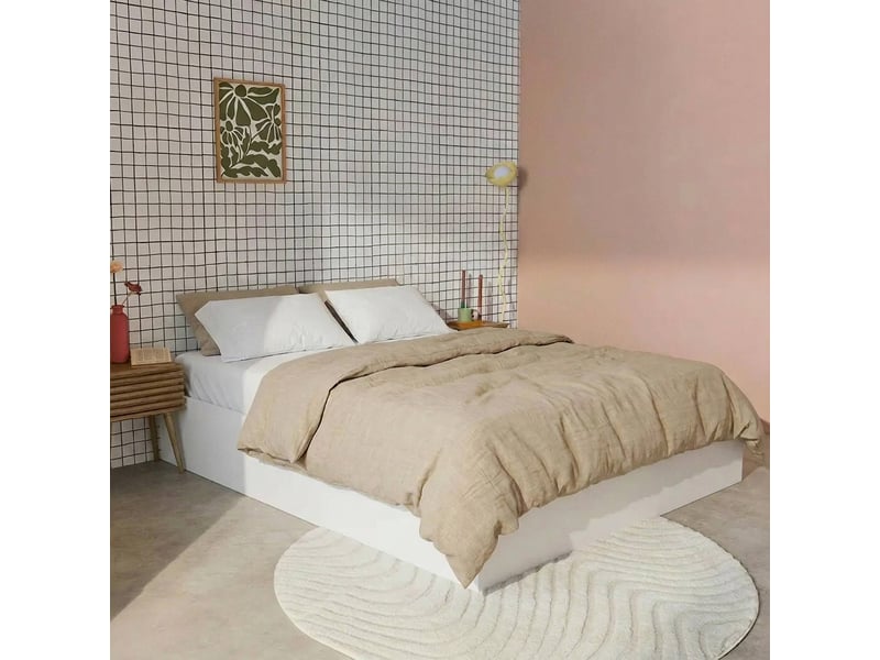  Lit coffre sommier à lattes 140x190cm décor bois blanc - lift  - Conforama B