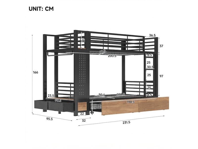 Lit jeune, 90x200 cm, éclairage led, rangement intégré, en métal, noir, poids 72 kg cao-W6575S00003-conf-NEW - Conforama D