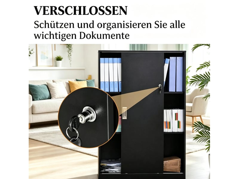 Armoire à documents 80x40x120 cm verrouillable panneau de particules mdf métal noir - Conforama D