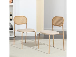 Lot de 2 chaises de cuisine - 44,5x48x80,5cm- chaises de salle à manger avec dossier en rotin et assise rembourrée - naturel