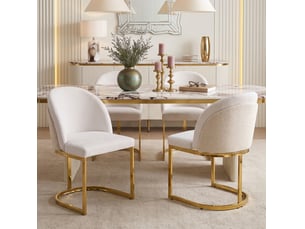 Lot de 6 chaises de salle à manger 59×52×85cm, dossier double design, pieds métalliques polis, beige et or