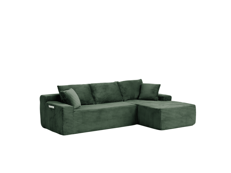  Canapé d’angle modulable 4 places en velours côtelé vert, 239x156x79 cm  - Conforama A