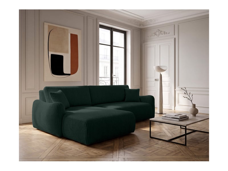  Apoline - canapé d'angle réversible convertible 4 places avec coffre en velours côtelé épais  - Conforama B