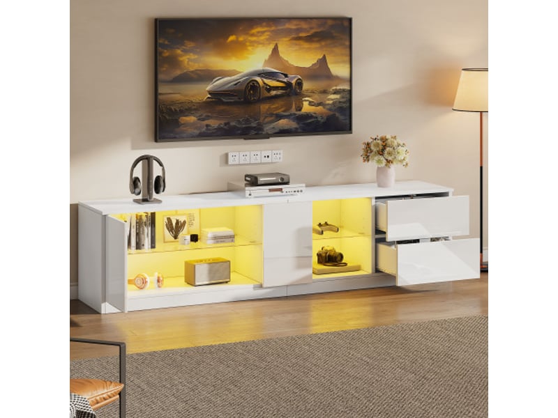  Meuble tv 160x40x52cm brillant avec led - commode &amp; buffet moderne pour tv 65 - lowboard salon ou chambre  - Conforama B