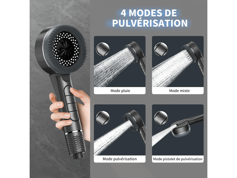  Pommeau de douche haute pression, pommeau de douche à économie d'eau avec flexible de 1,5 m, gris foncé  - Conforama C