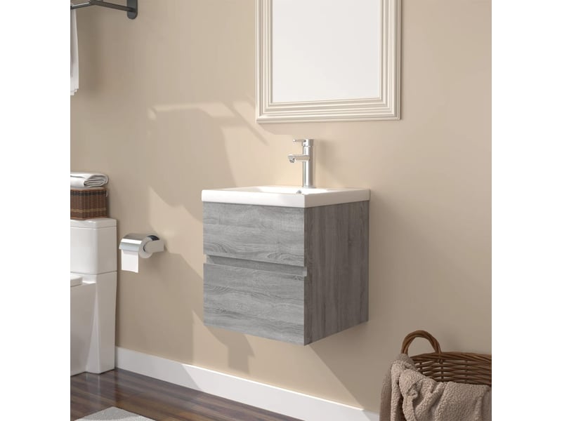  Meuble de lavabo avec bassin intégré sonoma gris bois d'ingénierie shl4928  - Conforama B