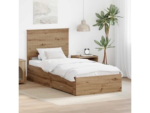Lit adulte, lit simple, cadre de lit chêne artisanal 90x190cm bois d'ingénierie cf5701