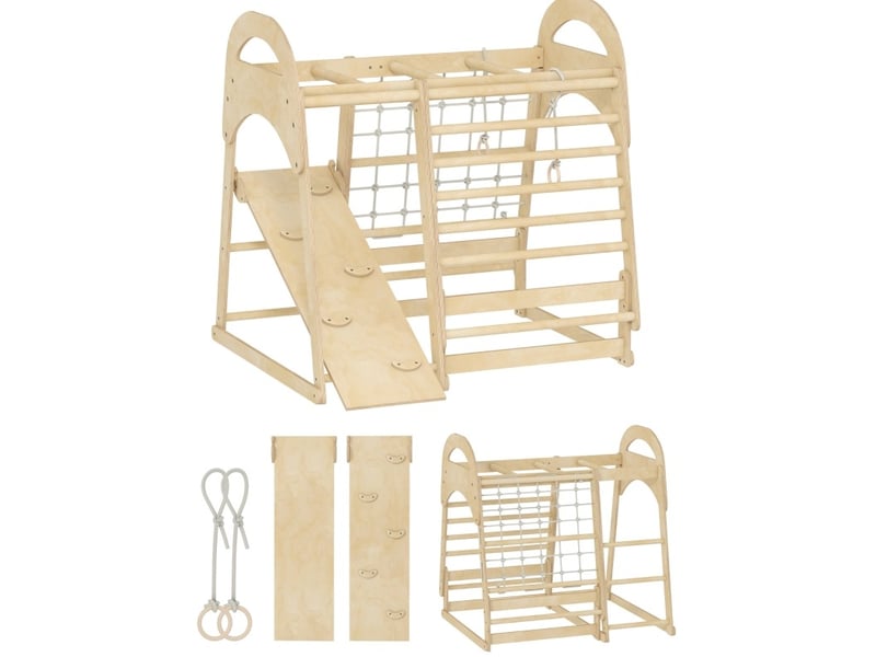  Structure d'escalade intérieure 6 en 1 108 x 120 x 59 cm en bois, dès 3 ans avec toboggan réversible  - Conforama A