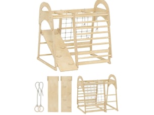 Structure d'escalade intérieure 6 en 1 108 x 120 x 59 cm en bois, dès 3 ans avec toboggan réversible