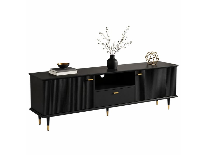  Meuble tv avec 2 portes, 1 tiroir, 1 niche ouverte et passe-câbles, fermeture douce, pour salon, 170×36×54 cm  - Conforama A