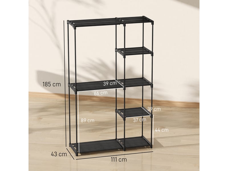  Armoire de rangement, penderie portable avec 2 barres de suspension et 6 étagères, 111 x 43 x 185 cm, noir  - Conforama D