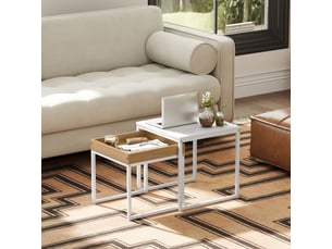 Tables basses gigognes lot de 2 avec plateau amovible style moderne pour salon en acier et mdf blanc effet chêne
