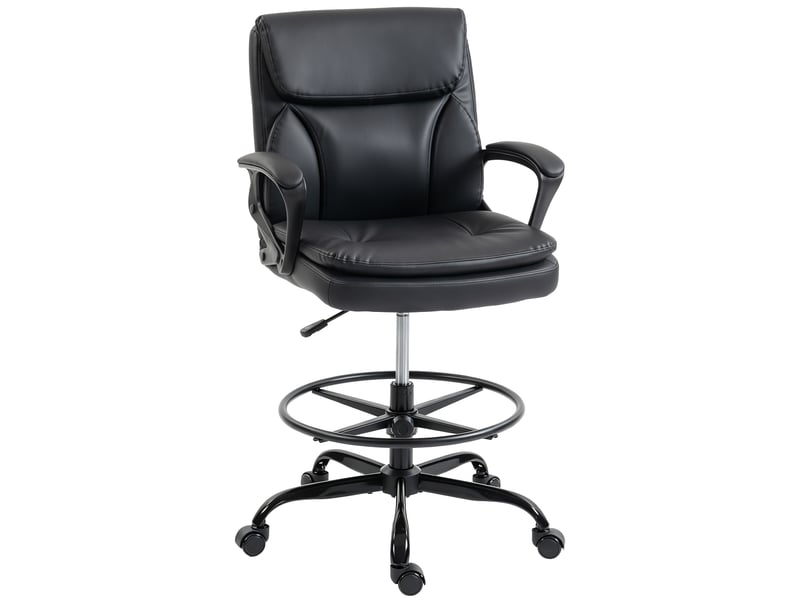  Fauteuil de bureau pivotant en similicuir, réglable en hauteur, dossier haut, accoudoirs, idéal pour étudier, noir  - Conforama A