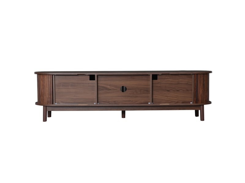  Meuble tv marron 165x39,5x46 cm avec portes coulissantes et abattant, support tv jusqu’à 65 pouces  - Conforama E