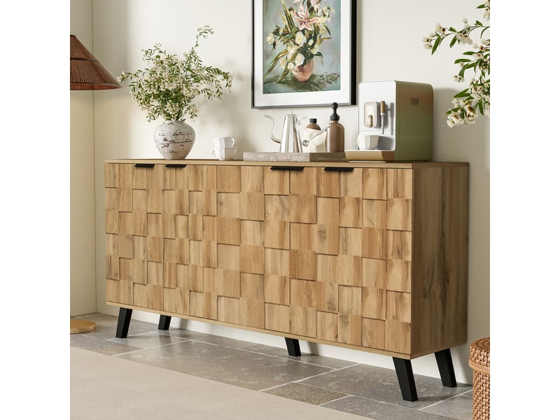  Buffet 4 portes avec étagères réglables pour salon en panneaux de particules 160,5×35,5×78 cm bois  - Conforama C
