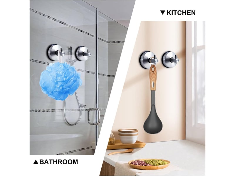 2 pièces crochet ventouse salle de bain mural acier inox porte serviette accroche torchon douche puissant cuisine patère manteau carrelage, gris  - Conforama B